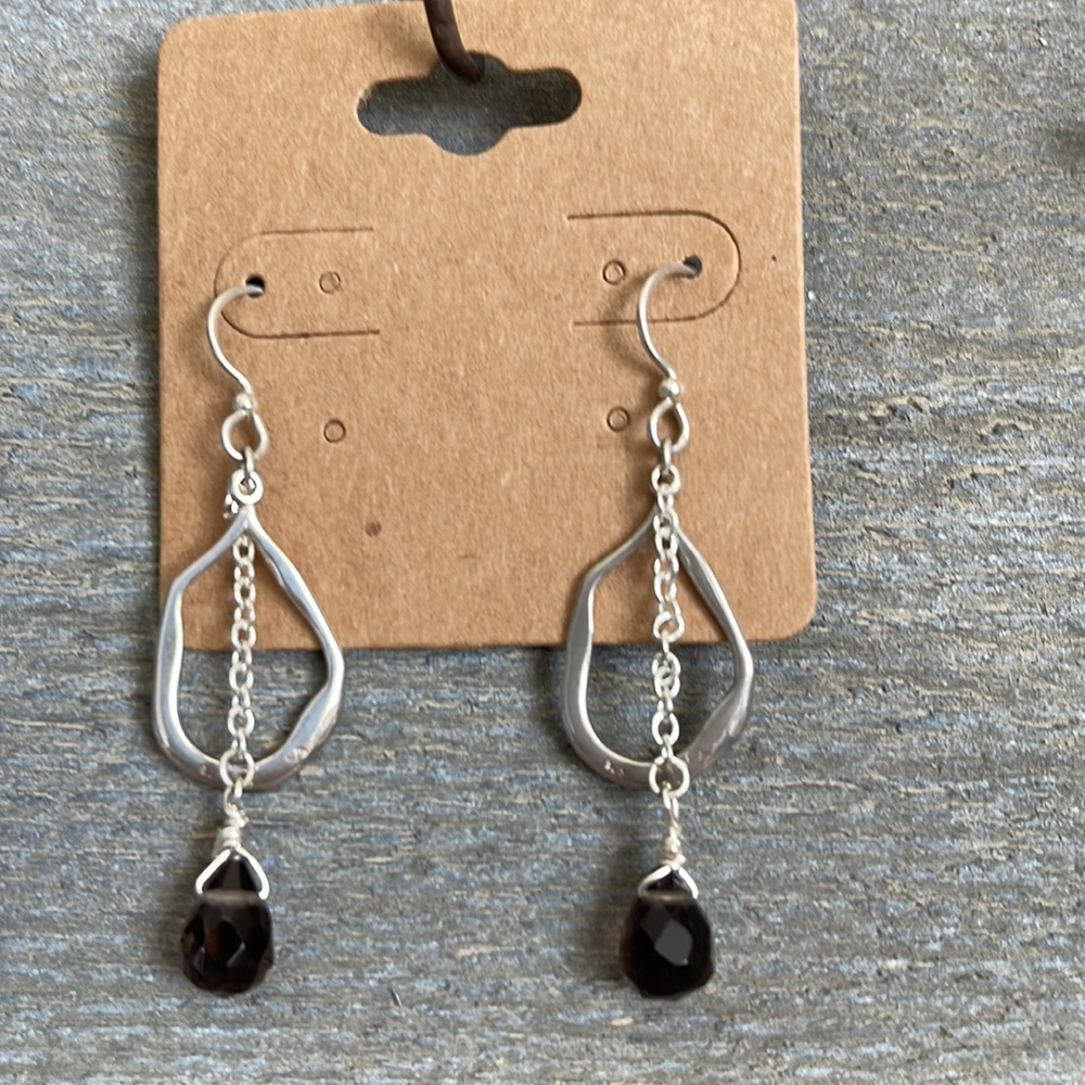 Sterling silver hand wrapped dangle earrings with smoky quartz